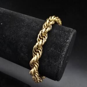 Vintage Gold Tone Embossed Link Bracelet Singapore Chain